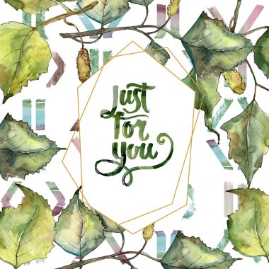 Yeşil sonbahar yaprak huş ağacı. Yaprak bitki botanik bahçe çiçek yaprakları. İzole illüstrasyon öğesi. Aquarelle yaprak için arka plan, doku, sarıcı desen, çerçeve veya kenarlık.