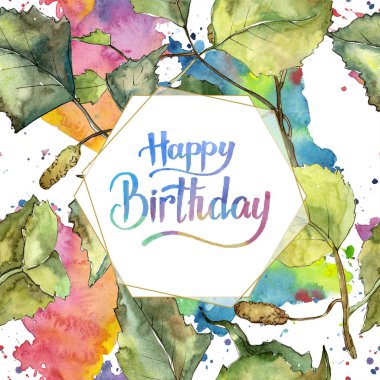 Yeşil sonbahar yaprak huş ağacı. Yaprak bitki botanik bahçe çiçek yaprakları. İzole illüstrasyon öğesi. Aquarelle yaprak için arka plan, doku, sarıcı desen, çerçeve veya kenarlık.