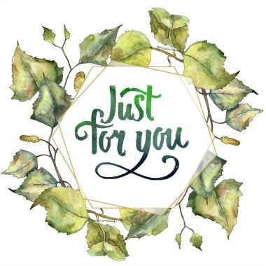 Yeşil sonbahar yaprak huş ağacı. Yaprak bitki botanik bahçe çiçek yaprakları. İzole illüstrasyon öğesi. Aquarelle yaprak için arka plan, doku, sarıcı desen, çerçeve veya kenarlık.