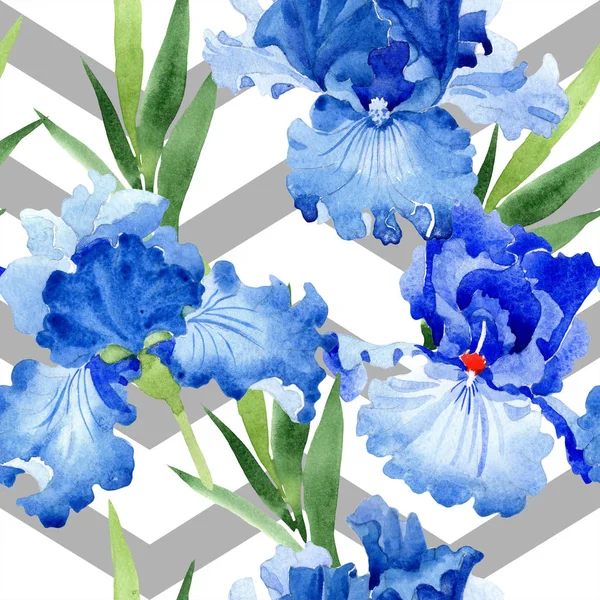Květinový Akvarel Blue Iris Květinové Botanické Květin Vzor Bezešvé Pozadí — Stock fotografie