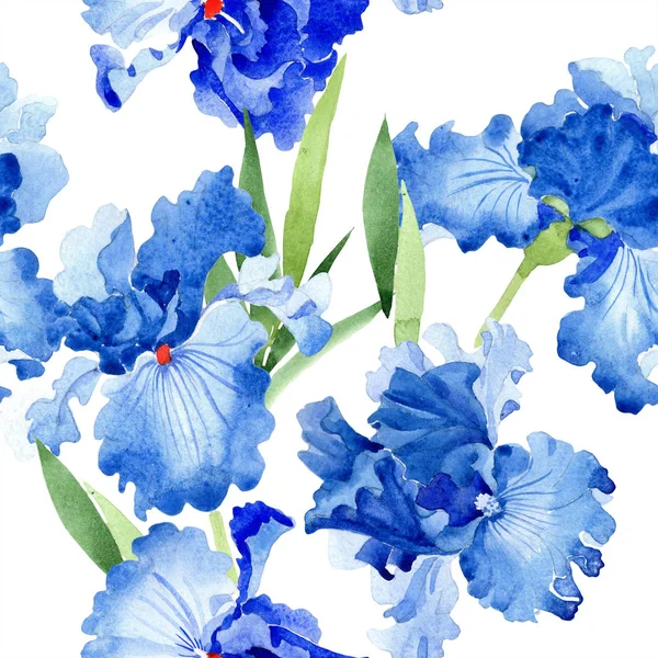 Flor Íris Azul Aquarela Floral Flor Botânica Padrão Fundo Sem — Fotografia de Stock