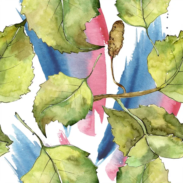Зеленая Осенняя Береза Цветочная Листва Ботанического Сада Бесшовный Рисунок Фона — стоковое фото