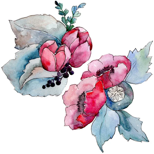 水彩五颜六色的热带花束花 花卉植物花 独立的插图元素 包装图案 框架或边框的水彩画野花 — 图库照片