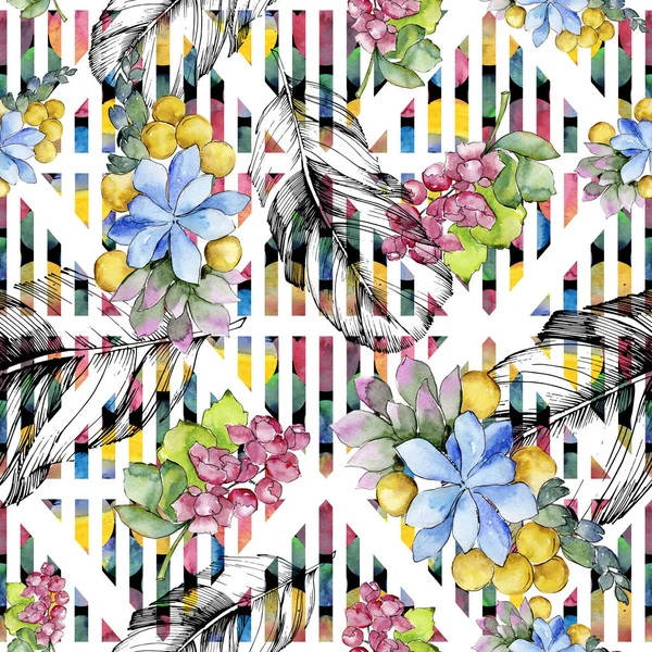 水彩のカラフルなトロピカル ブーケの花 花植物の花 シームレスな背景パターン 壁紙印刷手触りの生地 テクスチャ ラッパー パターン ボーダー Aquarelle — ストック写真