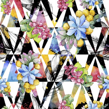 Sulu boya renkli tropikal buket çiçek. Botanik çiçek. Sorunsuz arka plan deseni. Kumaş duvar kağıdı yazdırma doku. Arka plan, doku, sarıcı desen, kenarlık için Aquarelle kır çiçeği.