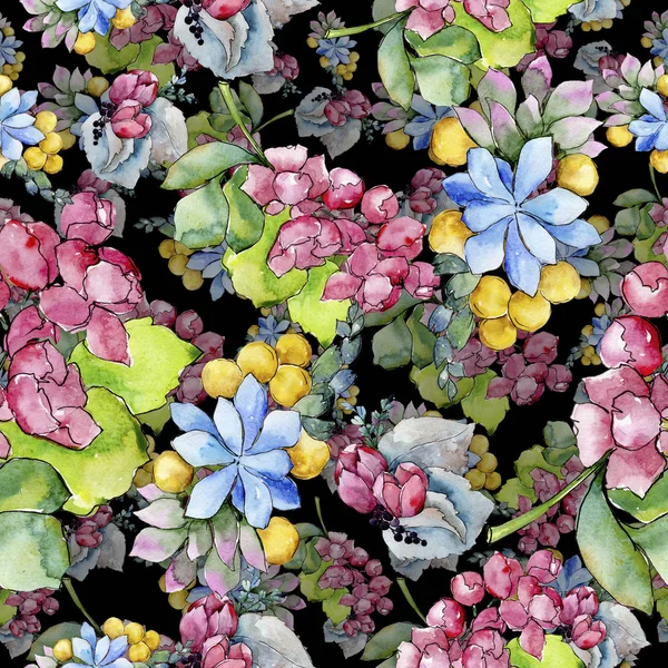 Akvarell Színes Trópusi Csokor Virág Virágos Botanikai Virág Varratmentes Háttérben — Stock Fotó