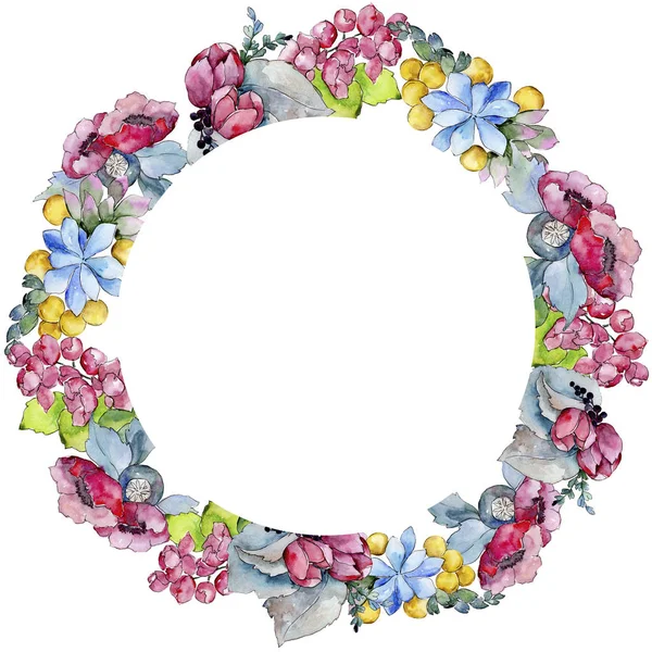 Acquerello Colorato Fiore Bouquet Tropicale Fiore Botanico Floreale Quadrato Ornamento — Foto Stock