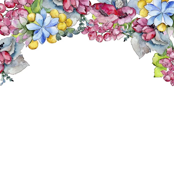 Ακουαρέλα Πολύχρωμο Τροπικό Μπουκέτο Λουλουδιών Floral Βοτανικό Λουλούδι Πλατεία Στολίδι — Φωτογραφία Αρχείου