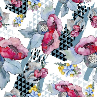 Sulu boya renkli tropikal buket çiçek. Botanik çiçek. Sorunsuz arka plan deseni. Kumaş duvar kağıdı yazdırma doku. Arka plan, doku, sarıcı desen, kenarlık için Aquarelle kır çiçeği.