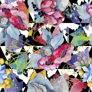 Sulu boya renkli tropikal buket çiçek. Botanik çiçek. Sorunsuz arka plan deseni. Kumaş duvar kağıdı yazdırma doku. Arka plan, doku, sarıcı desen, kenarlık için Aquarelle kır çiçeği.