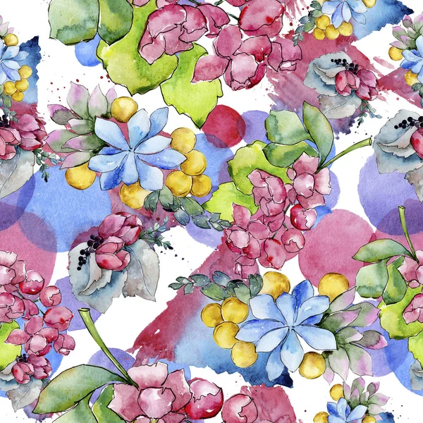Akvarell Färgglada Tropiska Bukett Blomma Blommig Botaniska Blomma Sömlös Bakgrundsmönster — Stockfoto