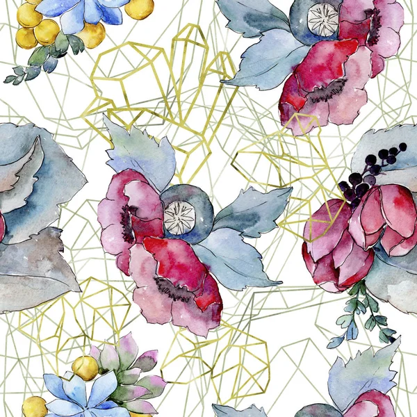 Akvarell Färgglada Tropiska Bukett Blomma Blommig Botaniska Blomma Sömlös Bakgrundsmönster — Stockfoto