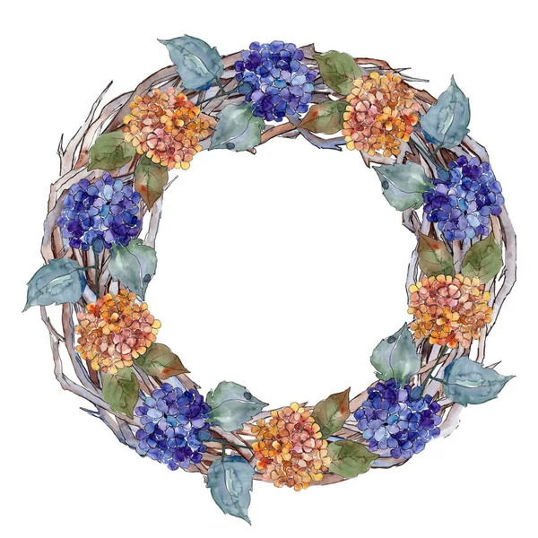 Acquerello Fiori Colorati Gortenzia Fiore Botanico Floreale Quadrato Ornamento Bordo — Foto Stock