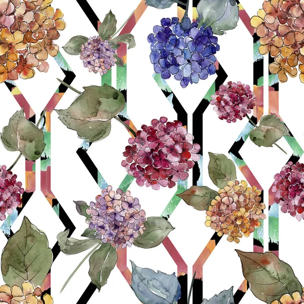 Watercolor Colorful Gortenzia Flowers Floral Botanical Flower Seamless Background Pattern — Stock Photo, Image