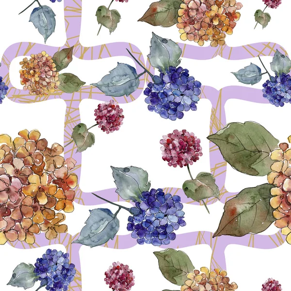 Watercolor Colorful Gortenzia Flowers Floral Botanical Flower Seamless Background Pattern — Stock Photo, Image