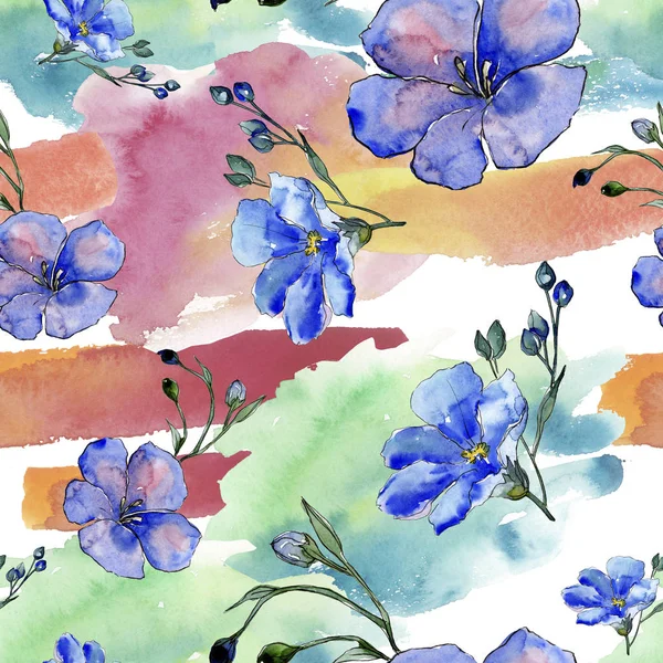 Акварельні Блакитні Льонові Квіти Квіткова Ботанічна Квітка Безшовний Візерунок Тла — стокове фото