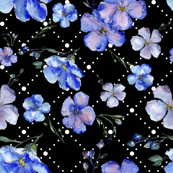 Acuarela Flores Lino Azul Flor Botánica Floral Patrón Fondo Sin — Foto de Stock