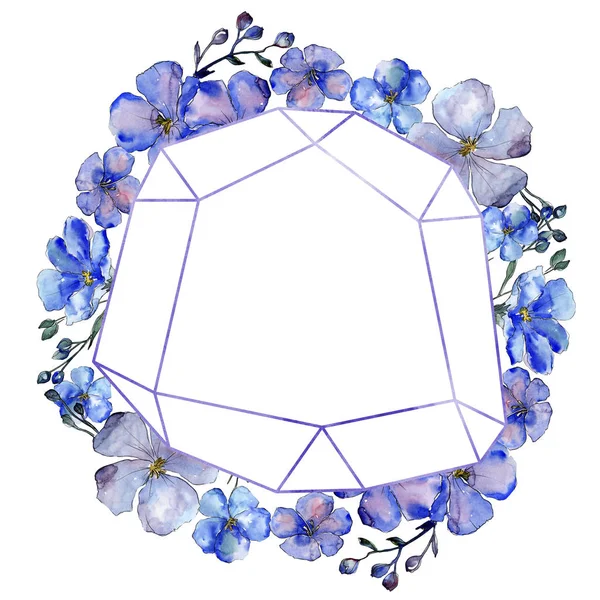Aquarel Blauwe Vlas Bloemen Floral Botanische Bloem Frame Grens Ornament — Stockfoto