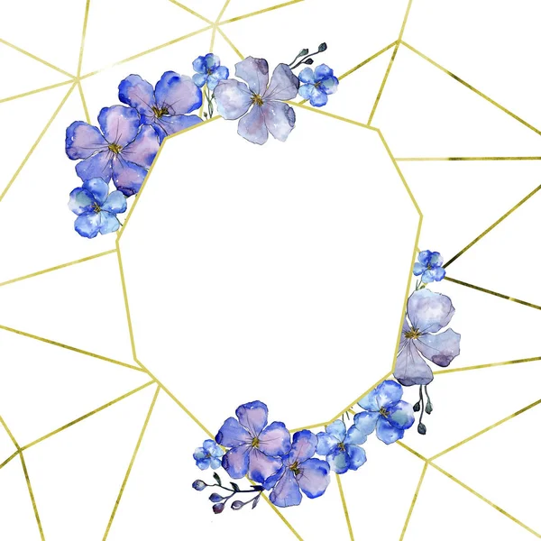 Aquarel Blauwe Vlas Bloemen Floral Botanische Bloem Frame Grens Ornament — Stockfoto