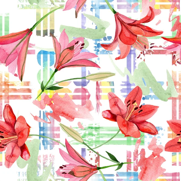Aquarel Rode Lelie Bloem Floral Botanische Bloem Naadloze Achtergrondpatroon Structuur — Stockfoto