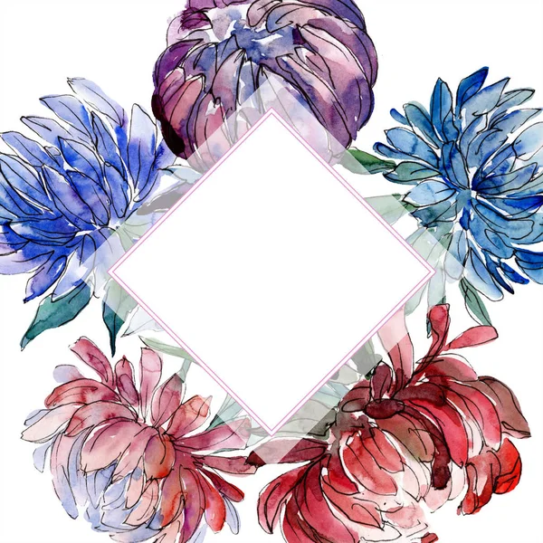 Watercolor Colorful Aster Flower Floral Botanical Flower Frame Border Ornament — Stock Photo, Image