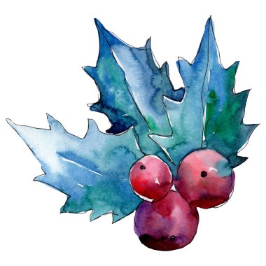 Noel kış tatil sembolü izole bir suluboya tarzında. 2019 yıl, mutlu tatiller. Aquarelle Noel kartı için arka plan, doku, sarıcı desen, çerçeve veya kenarlık.