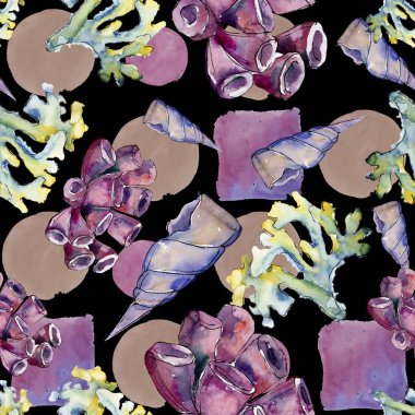 Renkli su sualtı doğa mercan kayalığı. Tropikal bitki deniz ve okyanus su hayat öğesi. Sorunsuz arka plan deseni. Kumaş duvar kağıdı yazdırma doku.