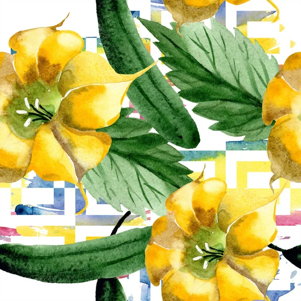 Akvarell Brugmansiya Gula Blommor Blommig Botaniska Blomma Sömlös Bakgrundsmönster Tyg — Stockfoto