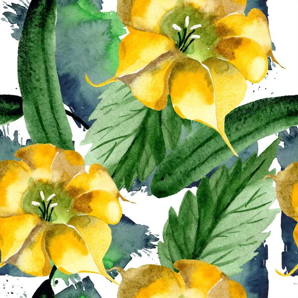 Acuarela Brugmansiya Flores Amarillas Flor Botánica Floral Patrón Fondo Sin — Foto de Stock