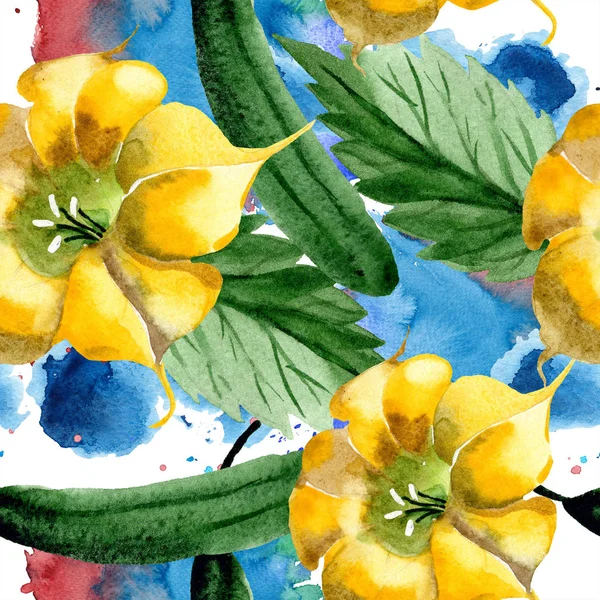 Akvarelu Brugmansiya Žluté Květy Květinové Botanické Květin Vzor Bezešvé Pozadí — Stock fotografie