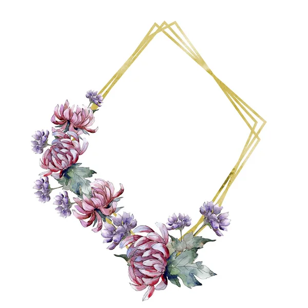 Aquarel Kleurrijke Aster Bloem Floral Botanische Bloem Frame Grens Ornament — Stockfoto