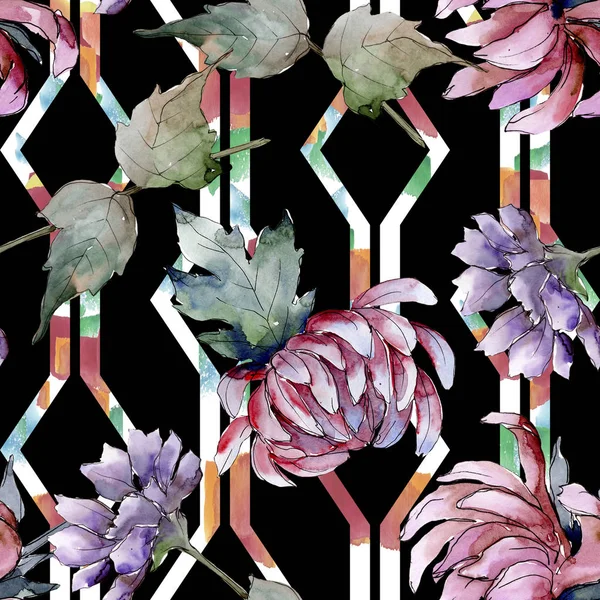 カラフルな水彩のアスターの花 花植物の花 シームレスな背景パターン 壁紙印刷手触りの生地 テクスチャ ラッパー パターン フレームや境界線の Aquarelle ワイルドフラワー — ストック写真