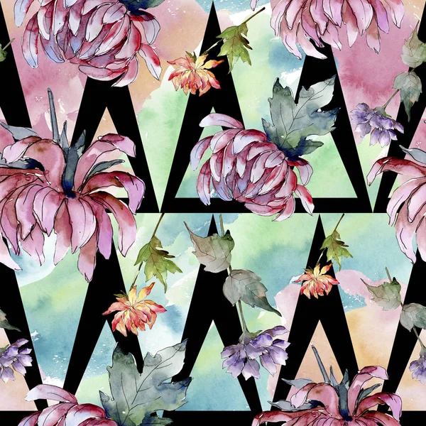 Aquarell Bunte Aster Blume Blütenbotanische Blume Nahtlose Hintergrundmuster Textur Für — Stockfoto