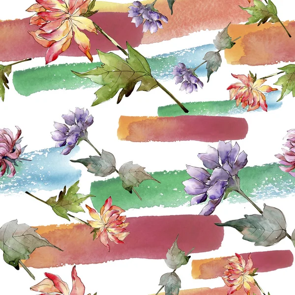 Watercolor Colorful Aster Flower Floral Botanical Flower Seamless Background Pattern — Stock Photo, Image