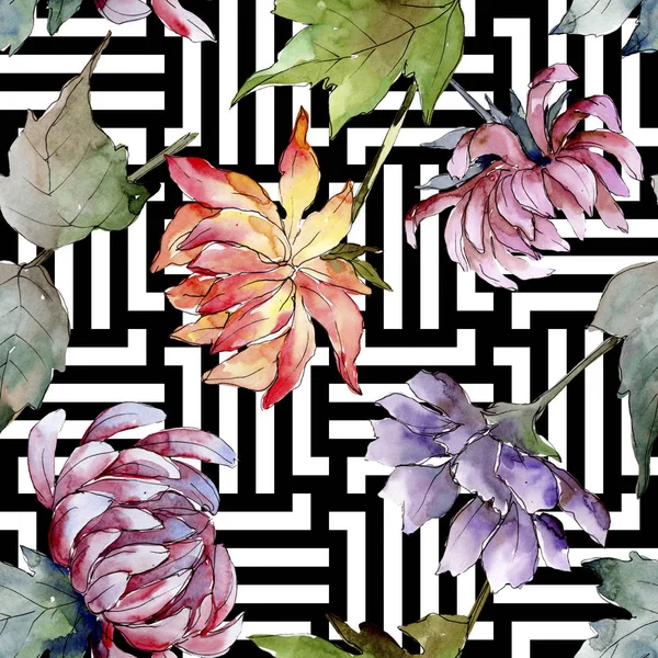 Акварель Красочный Цветок Цветочный Ботанический Цветок Бесшовный Рисунок Фона Ткань — стоковое фото