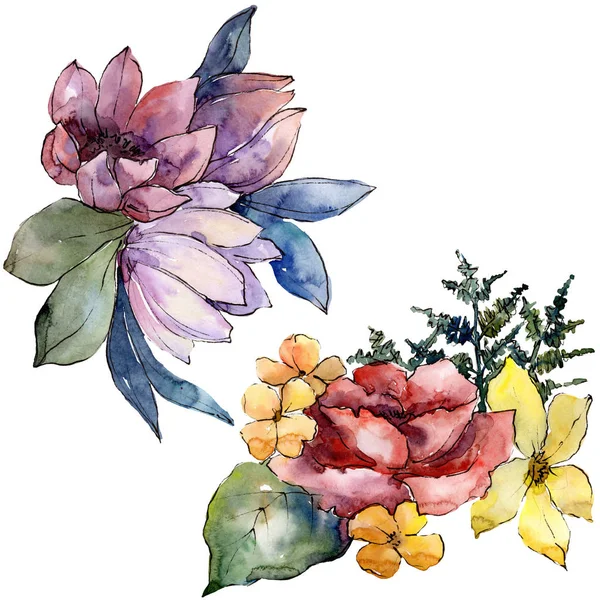 Akwarela Bukiet Kolorowy Kwiat Botaniczny Kwiat Kwiatowy Element Ilustracja Białym — Zdjęcie stockowe