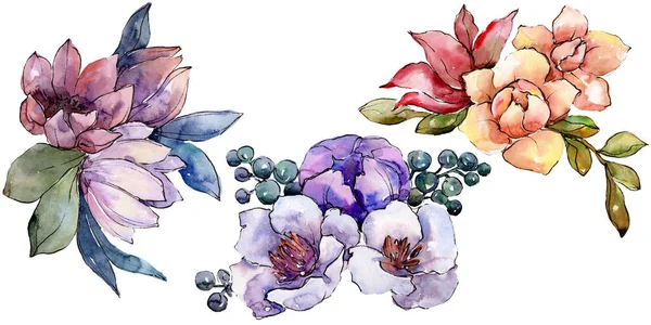 Acuarela Colorido Ramo Flores Flor Botánica Floral Elemento Ilustración Aislado — Foto de Stock