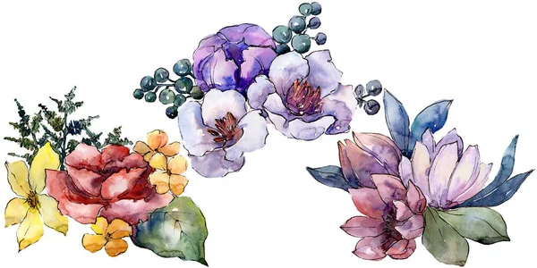 水彩のカラフルなブーケの花 花植物の花 孤立した図の要素 テクスチャ ラッパー パターン フレームや境界線の Aquarelle ワイルドフラワー — ストック写真