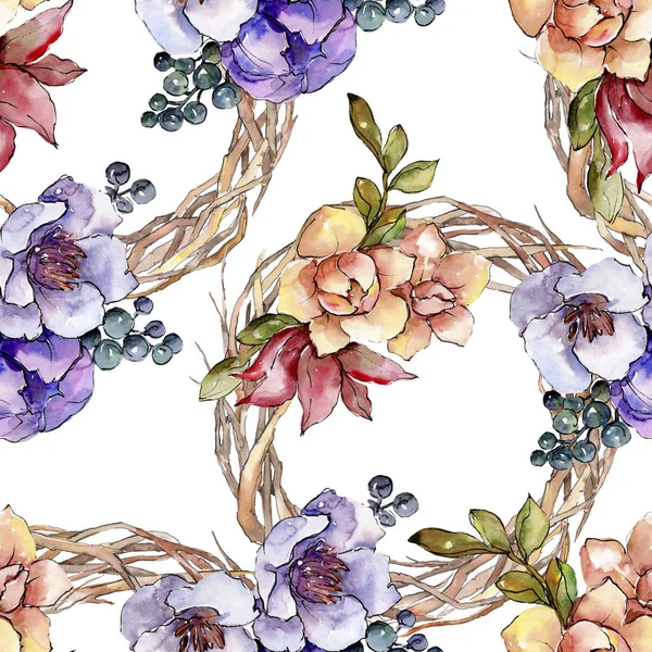 Акварель Красочный Букет Цветок Цветочный Ботанический Цветок Бесшовный Рисунок Фона — стоковое фото