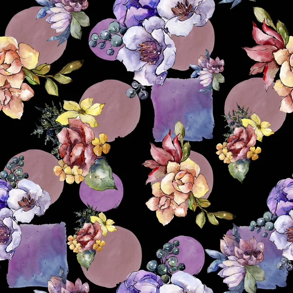 Acquerello Colorato Fiore Bouquet Fiore Botanico Floreale Modello Sfondo Senza — Foto Stock