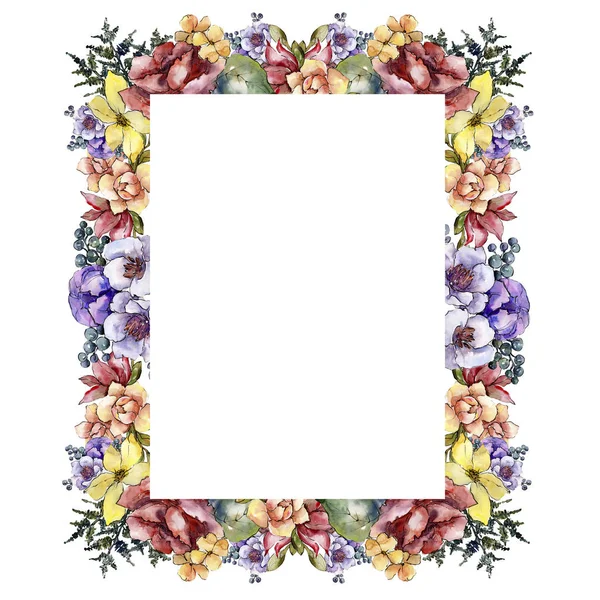Acquerello Colorato Fiore Bouquet Fiore Botanico Floreale Quadrato Ornamento Bordo — Foto Stock