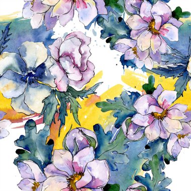 Sulu boya renkli buket çiçek. Botanik çiçek. Sorunsuz arka plan deseni. Kumaş duvar kağıdı yazdırma doku. Arka plan, doku, sarıcı desen, çerçeve için Aquarelle kır çiçeği.