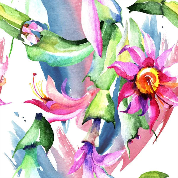 Акварель Розовый Кактус Цветок Цветочный Ботанический Цветок Бесшовный Рисунок Фона — стоковое фото