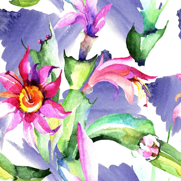 Акварель Розовый Кактус Цветок Цветочный Ботанический Цветок Бесшовный Рисунок Фона — стоковое фото