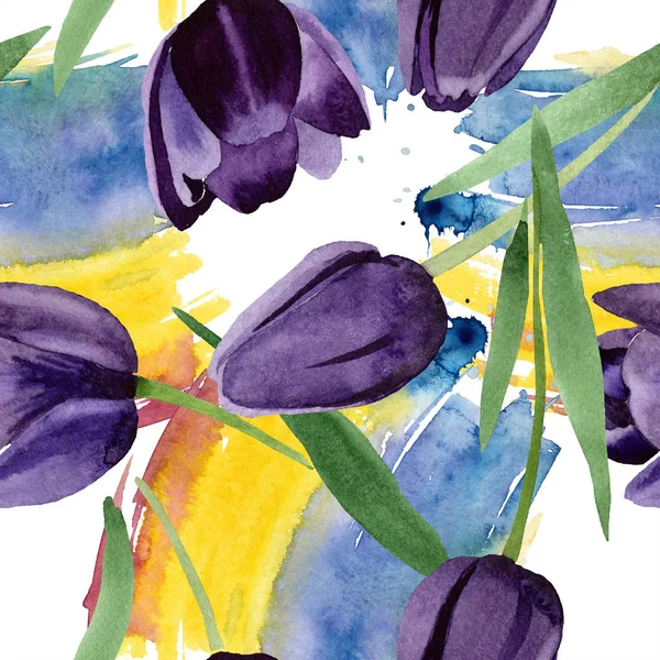 Suluboya Siyah Lale çiçek. Botanik çiçek. Sorunsuz arka plan deseni. Kumaş duvar kağıdı yazdırma doku. Arka plan, doku, sarıcı desen, çerçeve veya kenarlık için Aquarelle kır çiçeği.