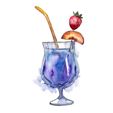 Gece kulübü izole simgesi kroki çizim. Tropikal kokteyl. Aquarelle kokteyl içki resimde arka plan, doku, sarıcı desen, çerçeve veya kenarlık için.