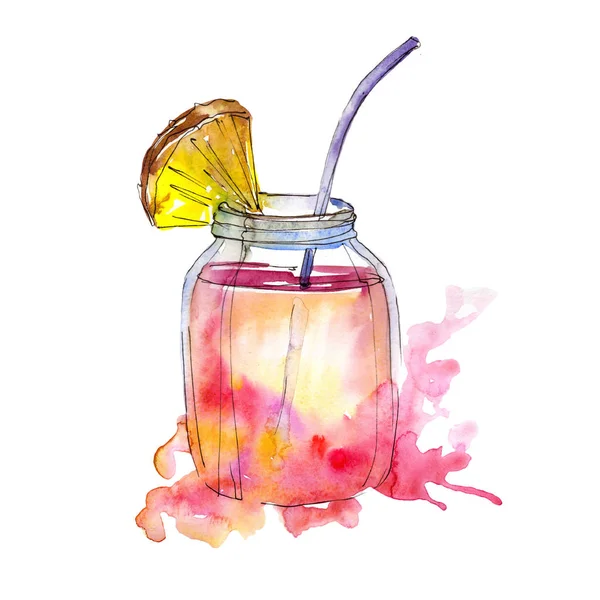 Nightclub isolated icon sketch drawing. Tropical cocktail. Aquarelle cocktail drink illustration for background, texture, wrapper pattern, frame or border.