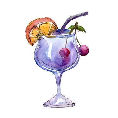 Gece kulübü izole simgesi kroki çizim. Tropikal kokteyl. Aquarelle kokteyl içki resimde arka plan, doku, sarıcı desen, çerçeve veya kenarlık için.