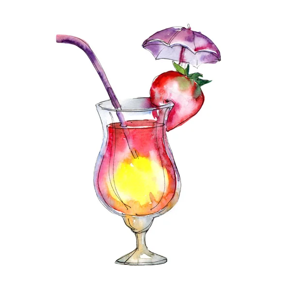 Nightclub isolated icon sketch drawing. Tropical cocktail. Aquarelle cocktail drink illustration for background, texture, wrapper pattern, frame or border.