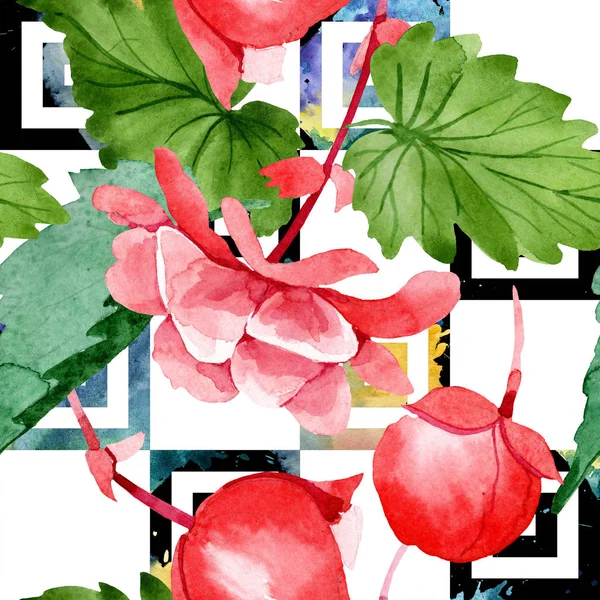 Watercolor Pink Begonia Flower Floral Botanical Flower Seamless Background Pattern — Stock Photo, Image